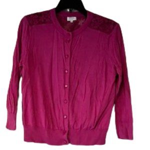 Crown & Ivy Fuchsia Pink Cardigan w/Sheer Flower Back - Large